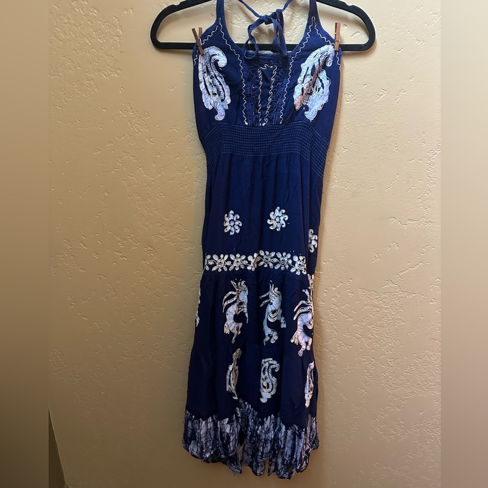 Fashion Terminal Kokopelli dress 
Halter top, backless dress